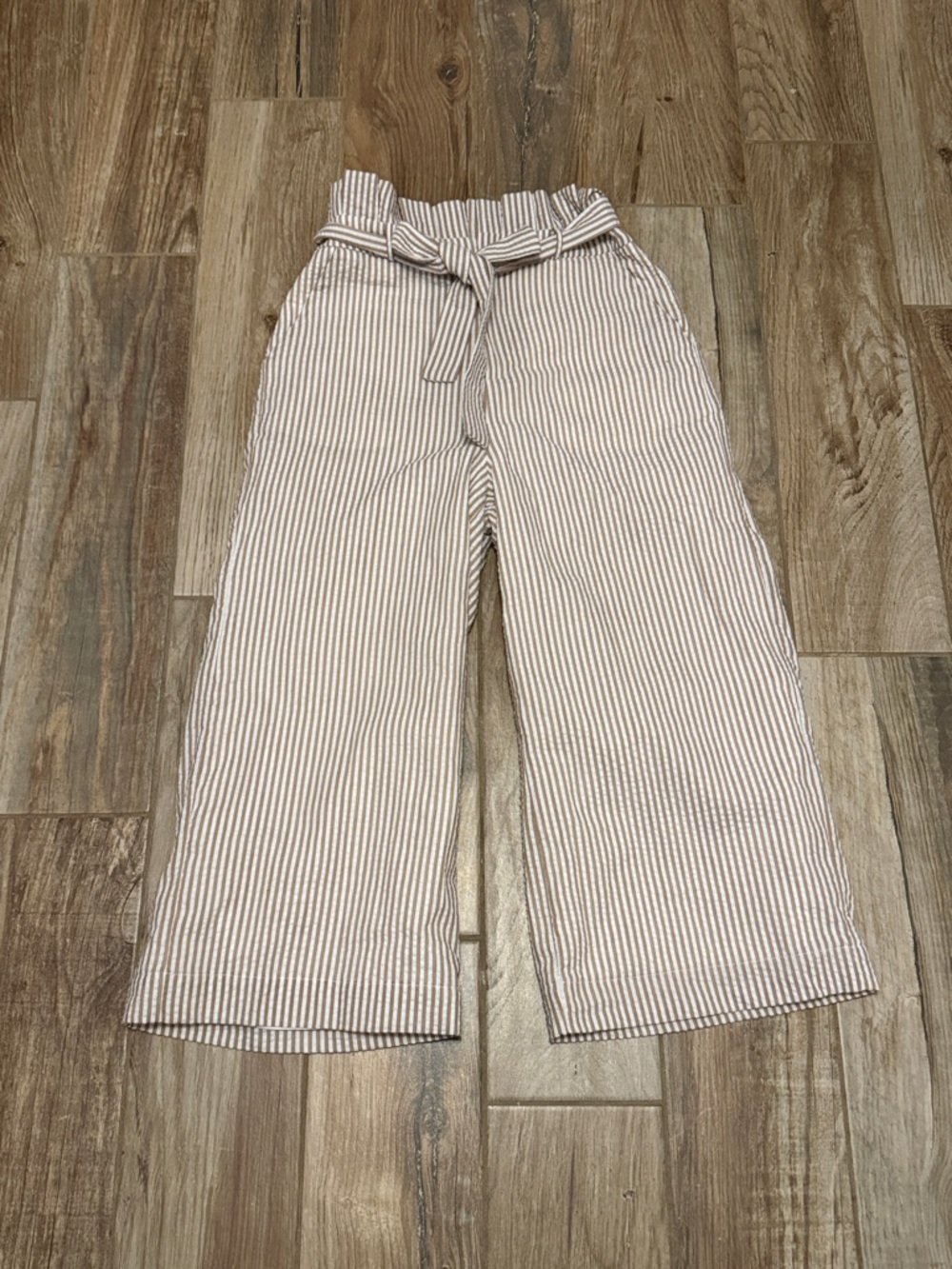 English Factory Tan & White Stripe Wide Leg Pants